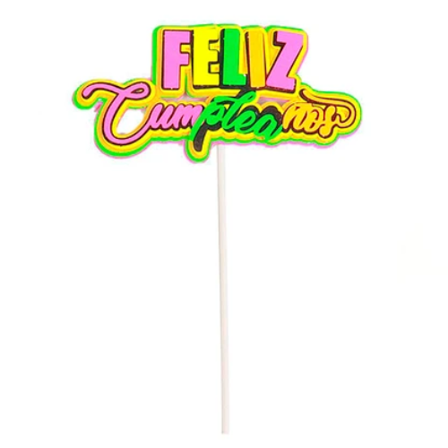 Topper Feliz Cumpleaños Fluorescente 18cm-0