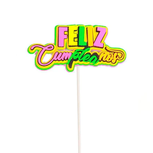 Topper Feliz Cumpleaños Fluorescente 18cm-1