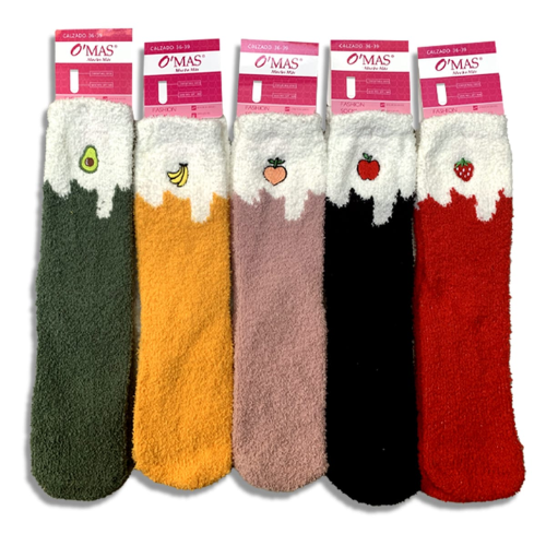 Calcetines Plush Mujer Corte Medio Estampado Frutal 12 Unid-1