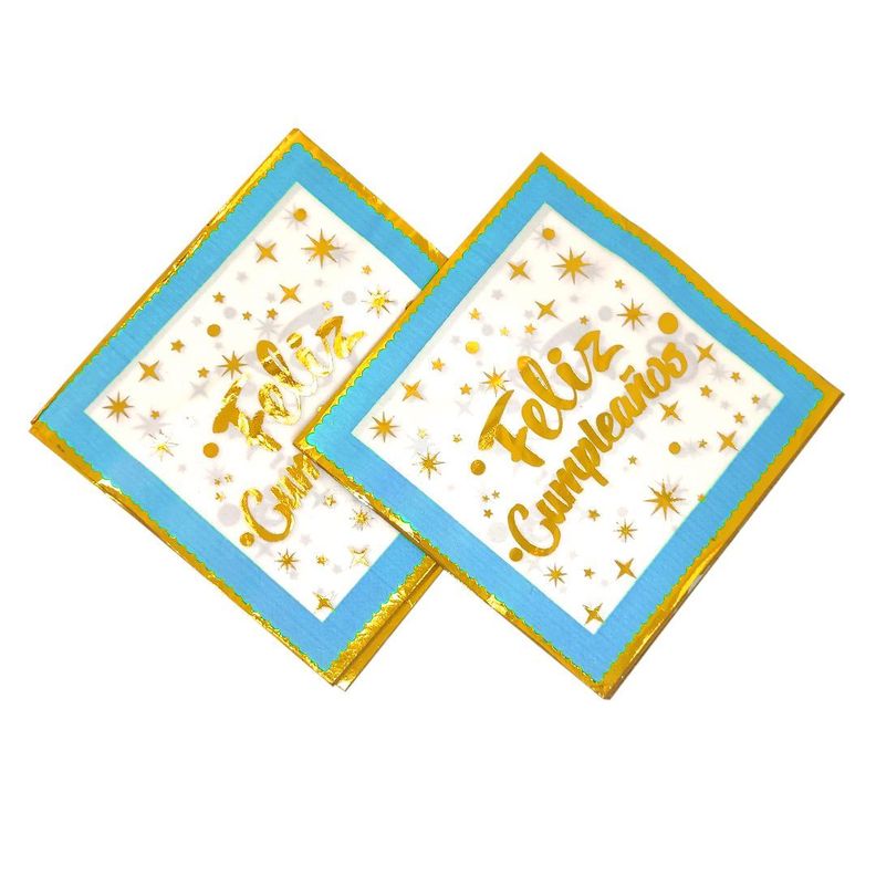  SERVILLETAS FOIL FELIZ CUMPLEAÑOS 33X33 CELESTE X12UNI-0
