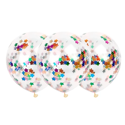 Globo De Látex Transparente Con Confeti Estrellas Multicolor 3pcs 30cm-0