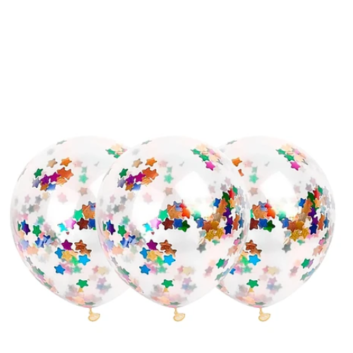 Globo De Látex Transparente Con Confeti Estrellas Multicolor 3pcs 30cm-1