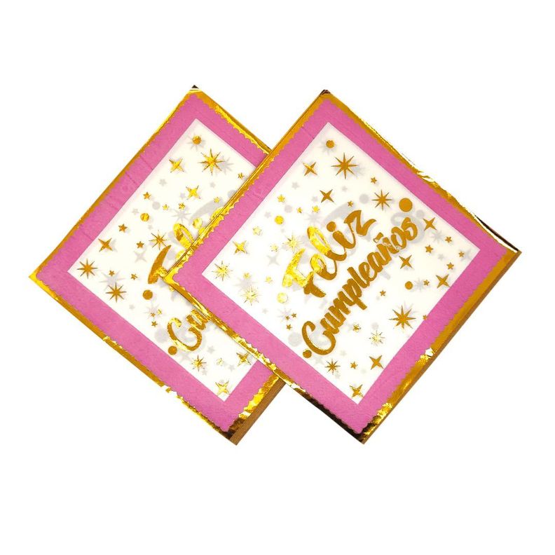 SERVILLETAS FOIL FELIZ CUMPLEAÑOS 33X33 ROSADO X12UNI-0