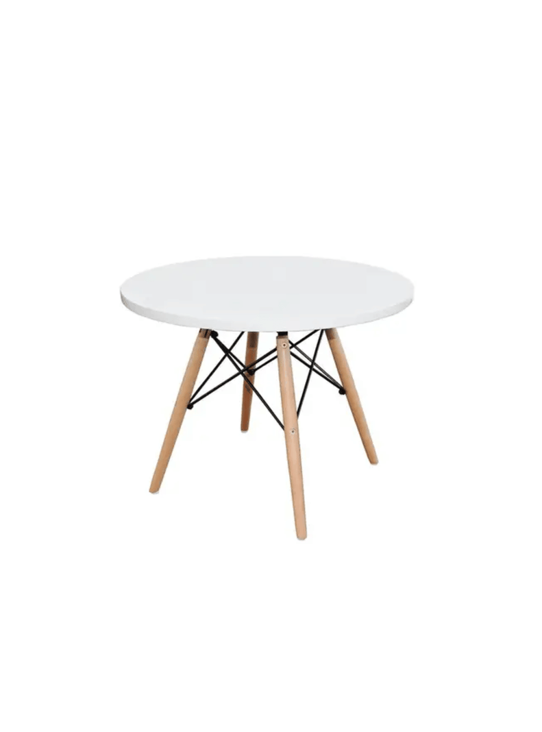 Mesa de Centro Redonda Pequena Blanca con Patas de Madera Estilo Eames