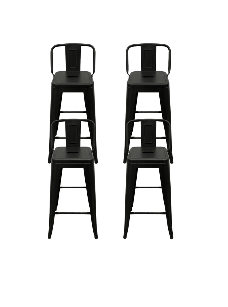 Pack 4 Taburete Tolix 66cm con Respaldo Piso Bar Industrial de Acero para quincho bar Negro