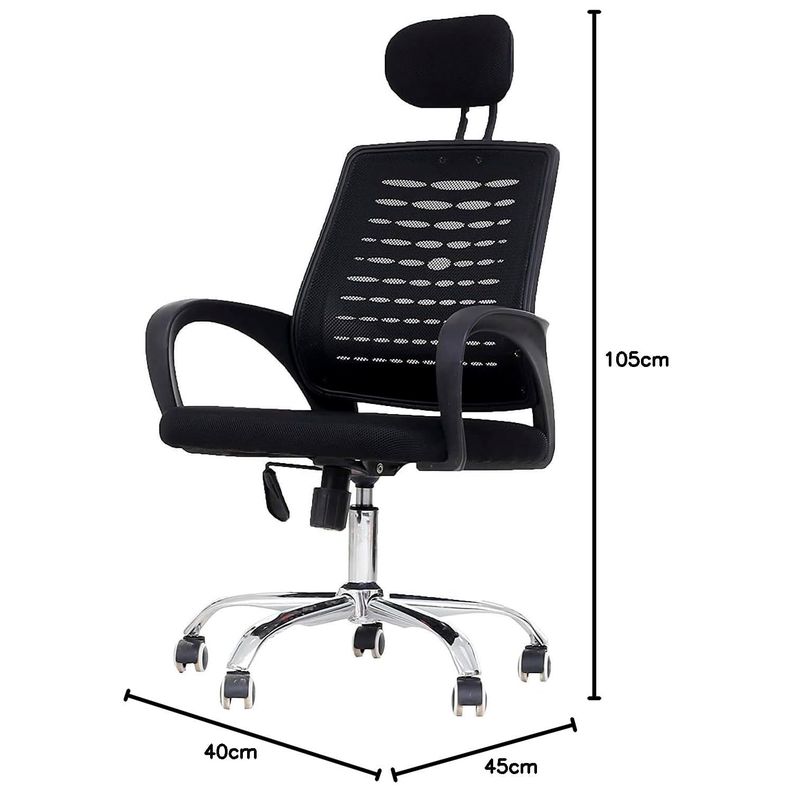 Silla oficina simply mesh negra con apoyabrazos y cabeza-3