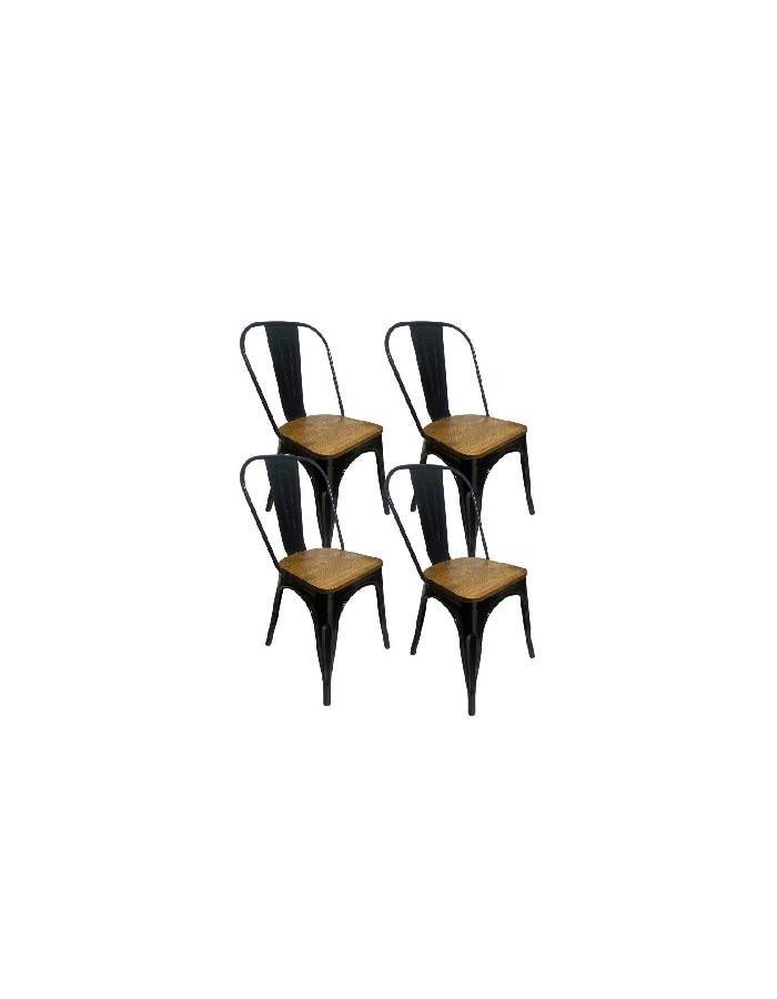 Pack 4 Sillas Tolix con asiento de Madera oscura-0