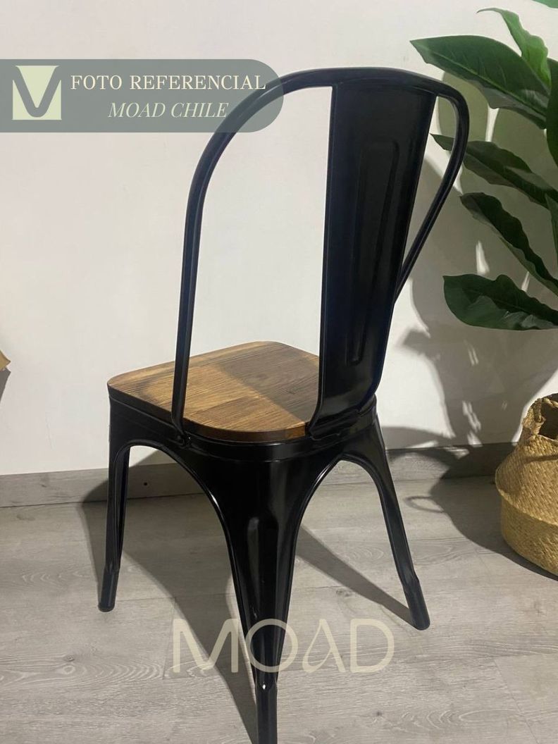Pack 4 Sillas Tolix con asiento de Madera oscura-1