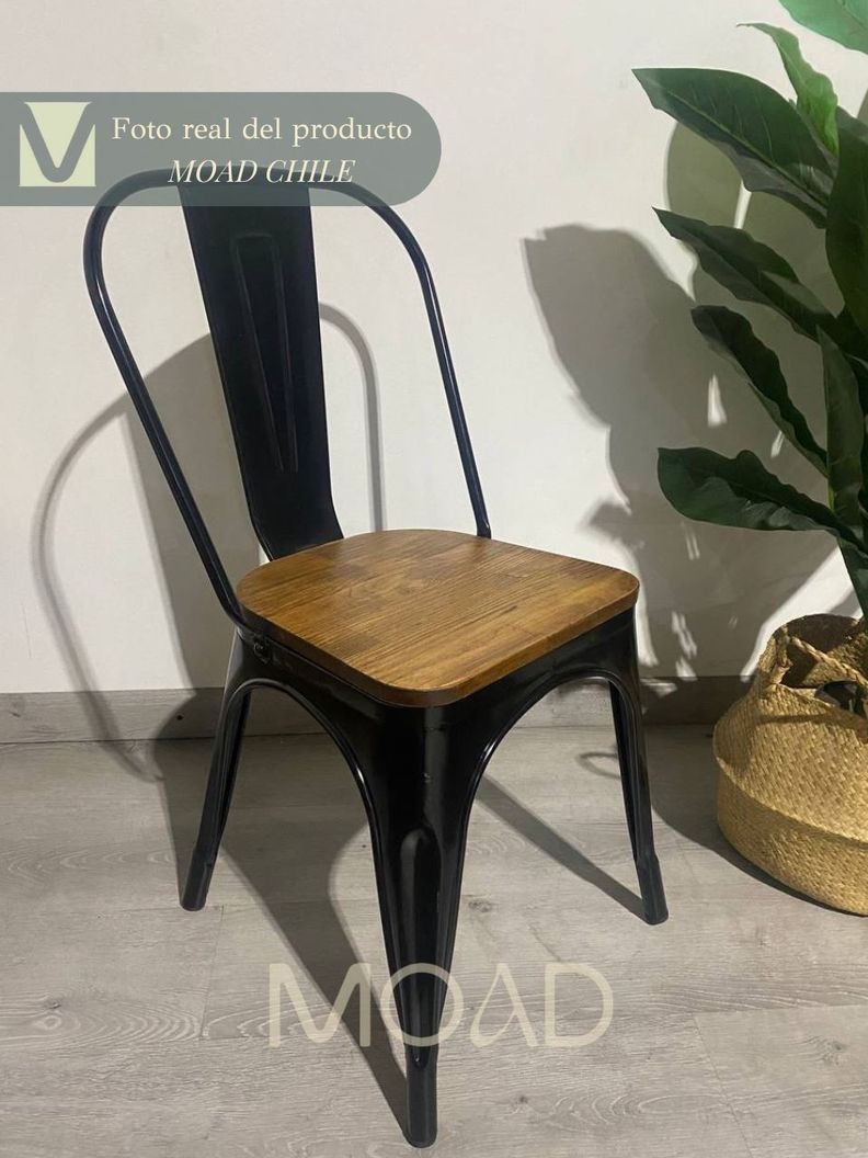 Pack 4 Sillas Tolix con asiento de Madera oscura-2