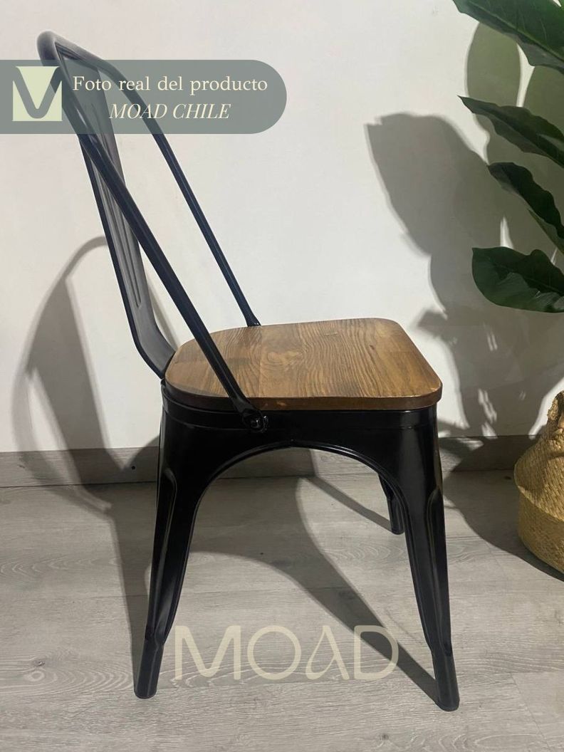 Pack 4 Sillas Tolix con asiento de Madera oscura-4