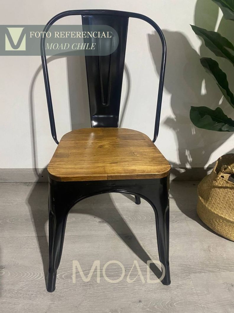 Pack 4 Sillas Tolix con asiento de Madera oscura-5