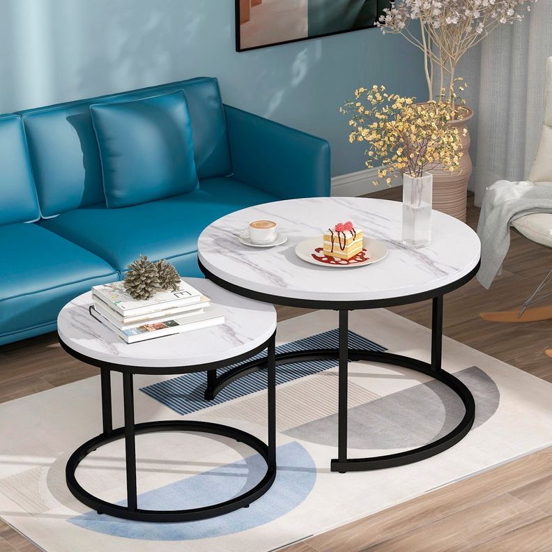 Mesa de centro Nido – Diseño de Marmol con base negra-2