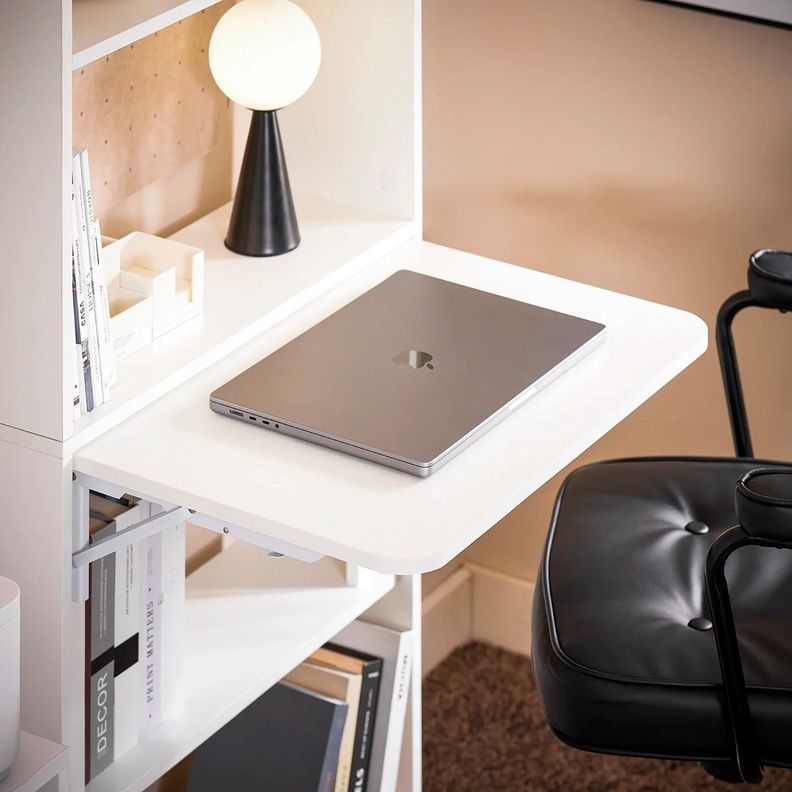 Estantería con Escritorio Plegable Compacto – Blanco-4