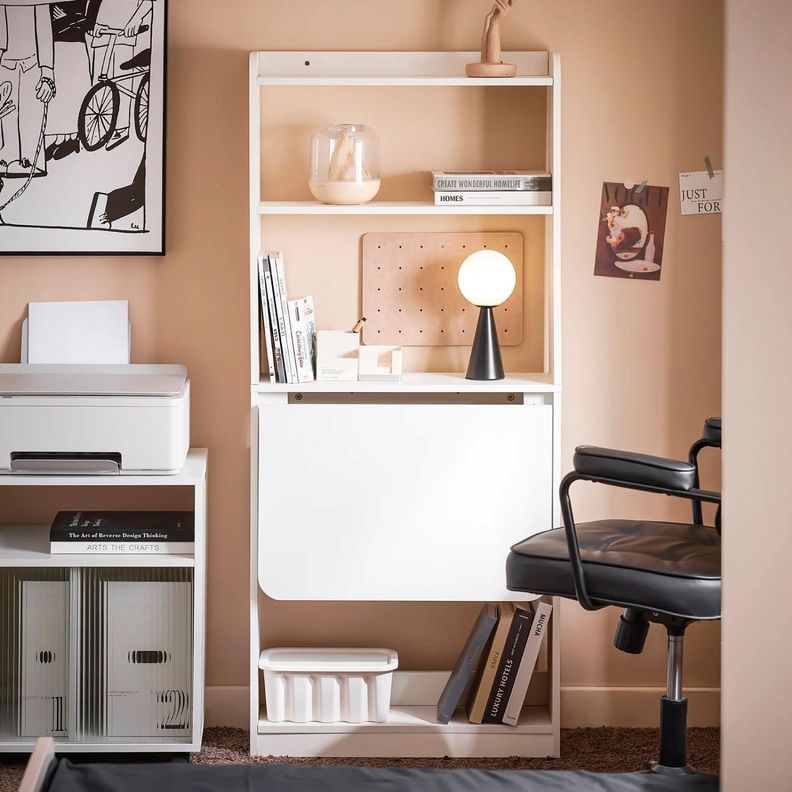 Estantería con Escritorio Plegable Compacto – Blanco-5