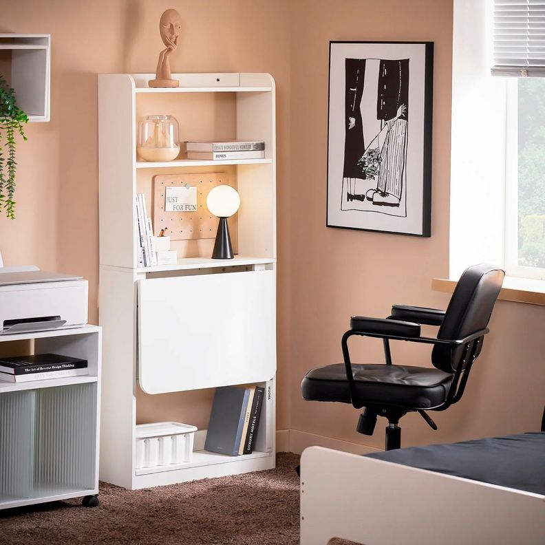 Estantería con Escritorio Plegable Compacto – Blanco-6