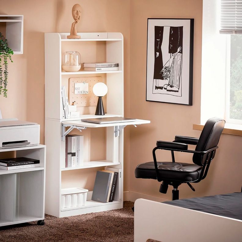 Estantería con Escritorio Plegable Compacto – Blanco-7