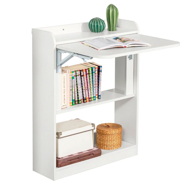 Escritorio Multifuncional Blanco – Compacto con Estanterías-0