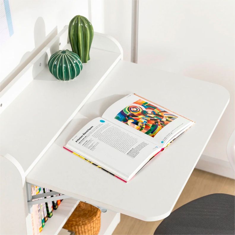 Escritorio Multifuncional Blanco – Compacto con Estanterías-3