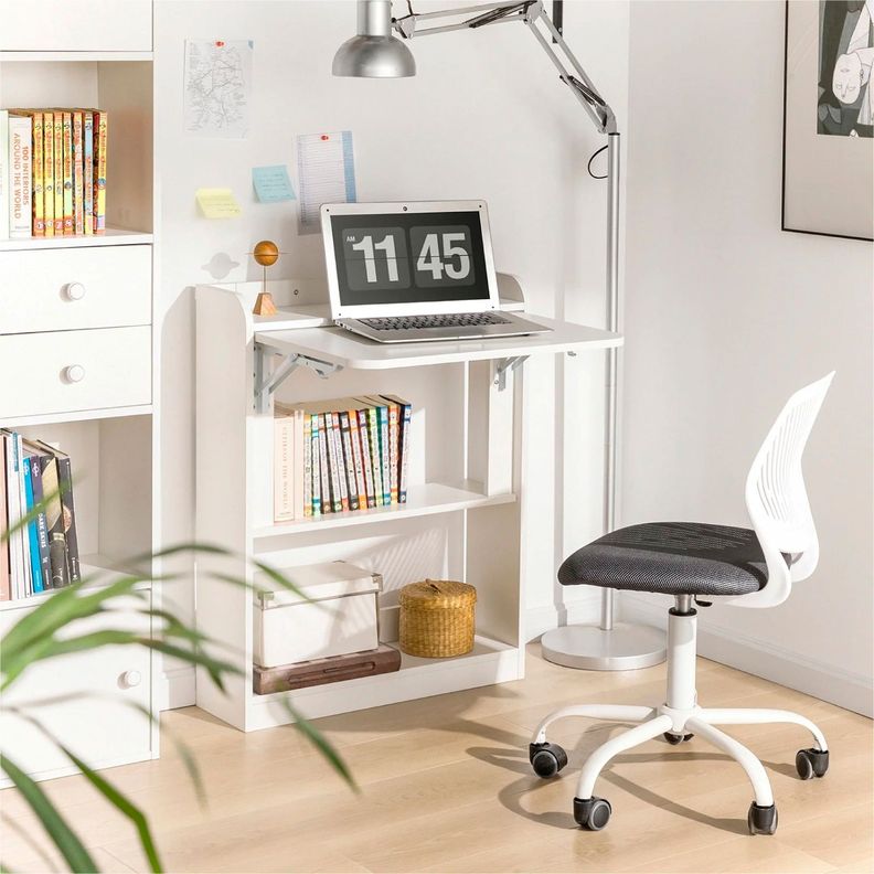 Escritorio Multifuncional Blanco – Compacto con Estanterías-5