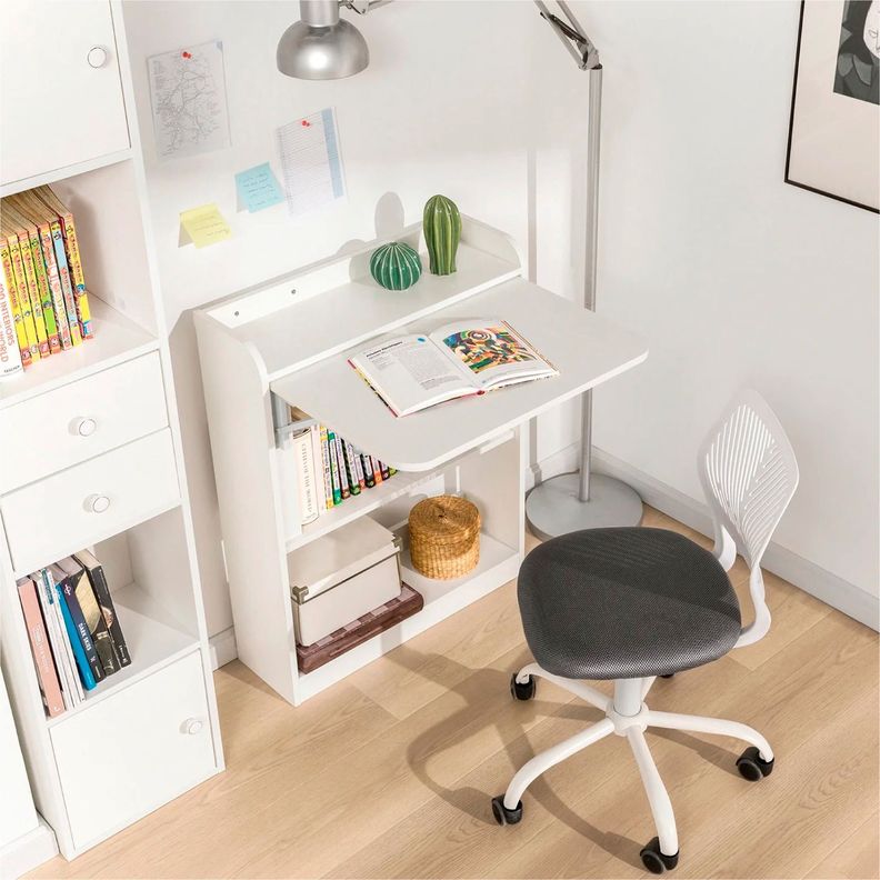Escritorio Multifuncional Blanco – Compacto con Estanterías-7