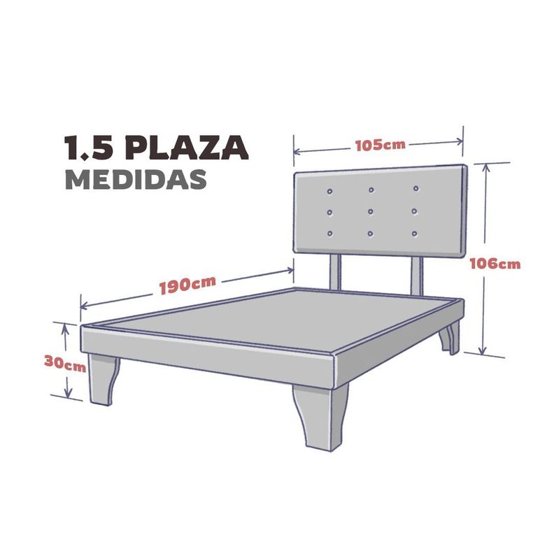Base Europea y Respaldo con Botones Tapizado 1.5 Plaza Rosa Vieja-4
