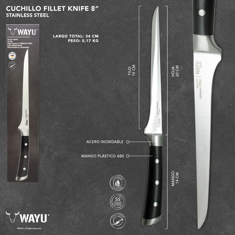 Cuchillo Filetero Wayu 20 Cm Wayu  - Fillet Knife 8"-2