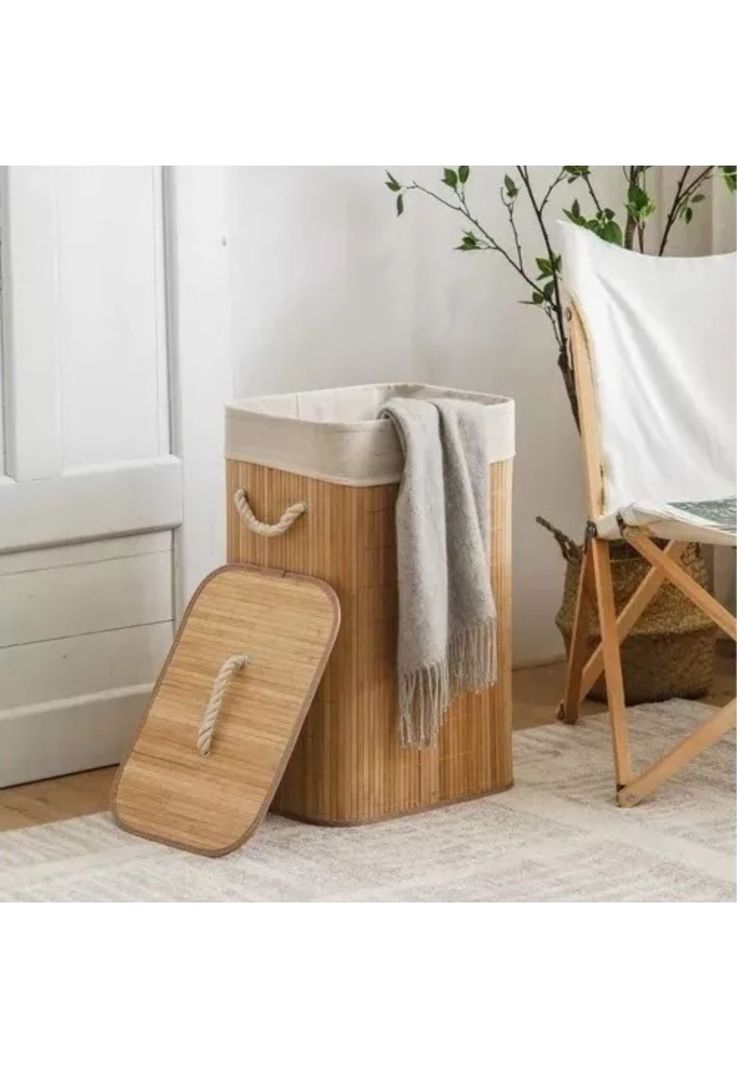 Organizador Canasto Cesto Hogar Pegable 40x30x60 CM Bambú-4