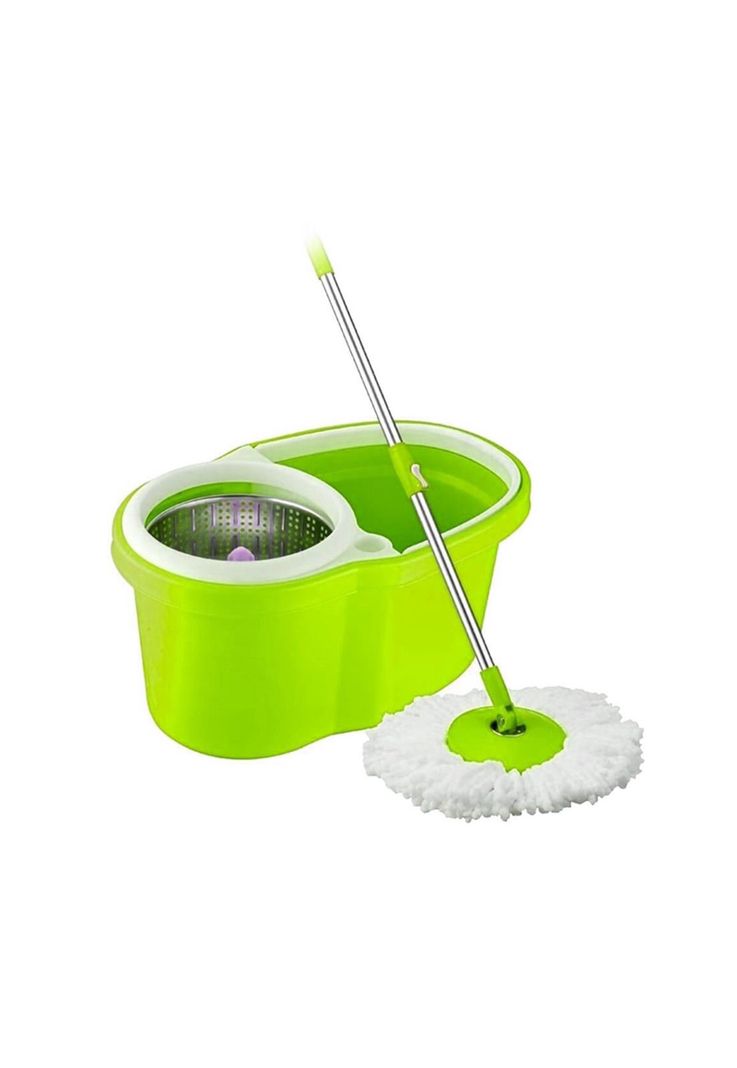 Mopa Giratoria 360º Verde Trapeador Canasto Acero Inoxidable-0