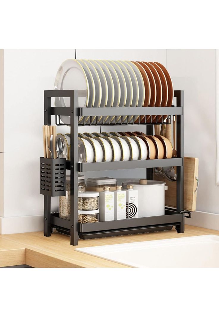 Rack Escurridor Platos 3 Niveles Acero Negro-4