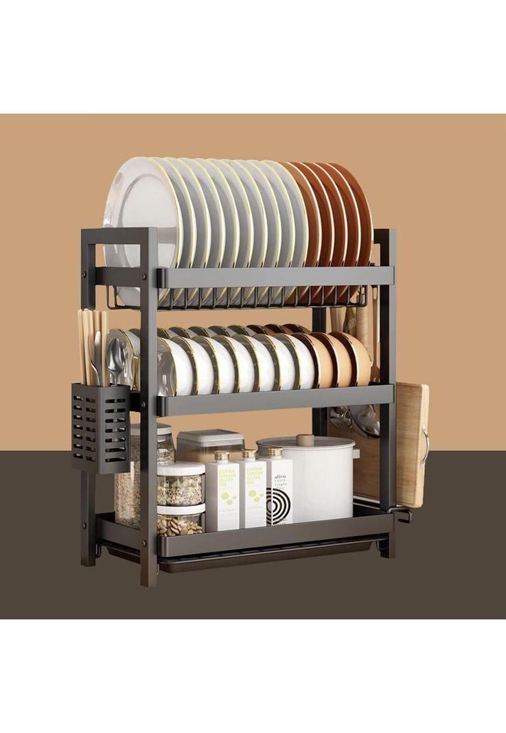 Rack Escurridor Platos 3 Niveles Acero Negro-5