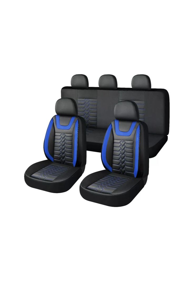 Set Fundas Cuero Cubre Asientos Automóvil Completo Deluxe Azul-0