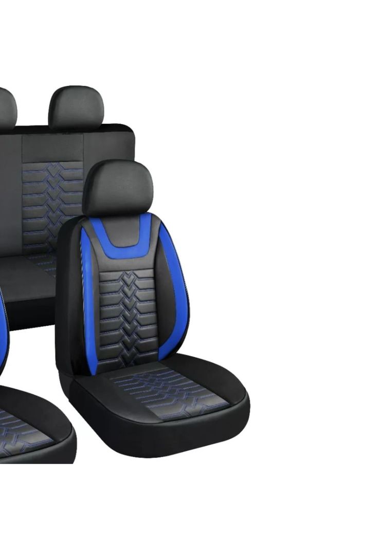 Set Fundas Cuero Cubre Asientos Automóvil Completo Deluxe Azul-1
