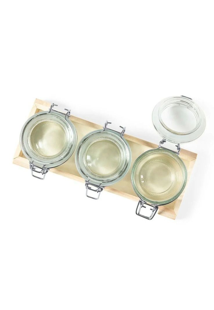 Set 3 Frascos Contenedores Vidrio Base Madera Gab 230 ML-1