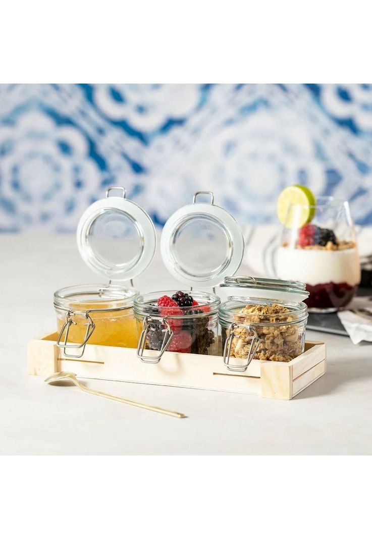 Set 3 Frascos Contenedores Vidrio Base Madera Gab 230 ML-4
