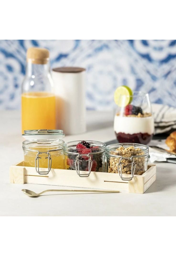 Set 3 Frascos Contenedores Vidrio Base Madera Gab 230 ML-6