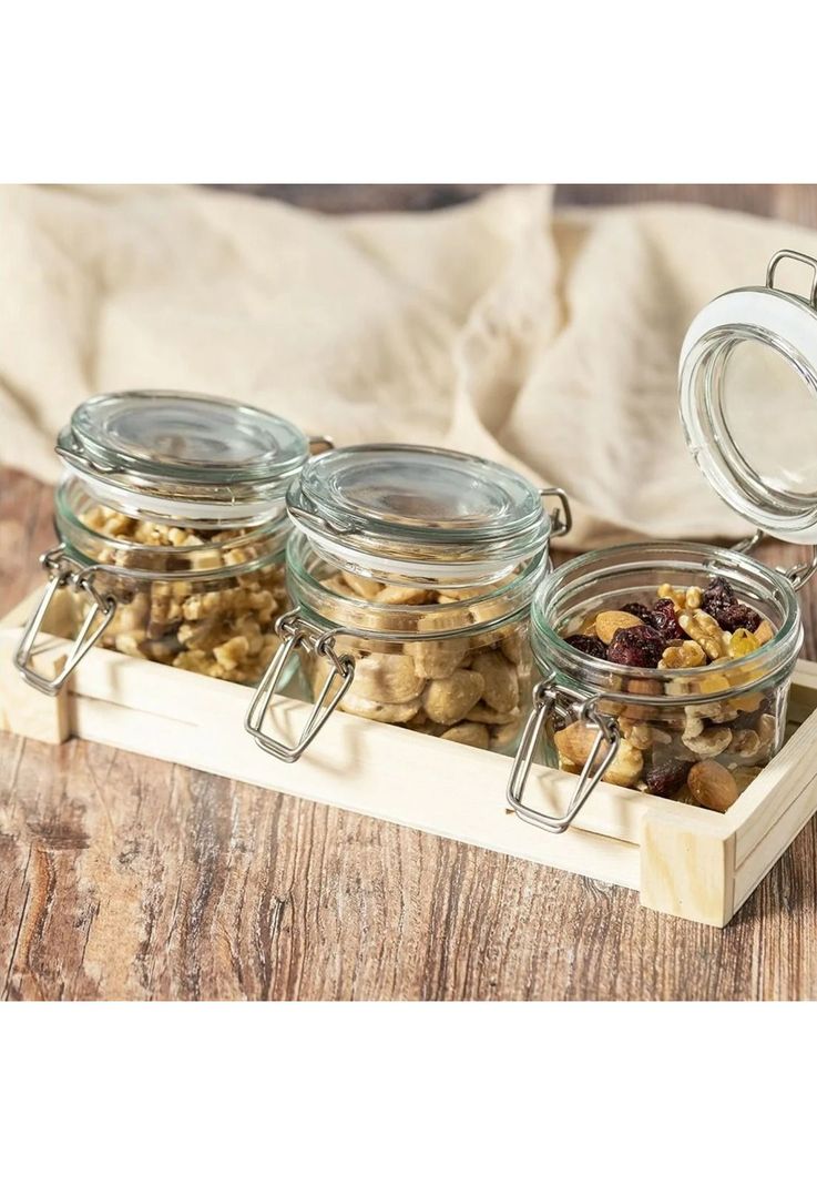 Set 3 Frascos Contenedores Vidrio Base Madera Gab 230 ML-7