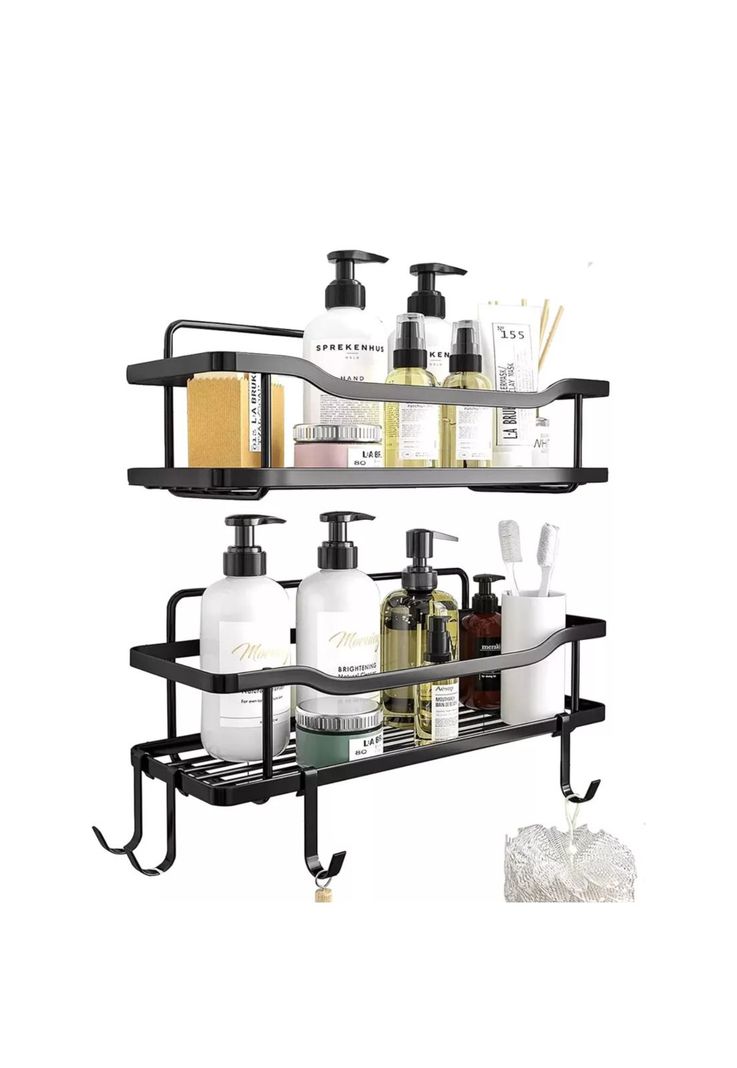 Organizador Ducha Baño Adhesivo 2 Repisas 13x31x7.5 CM Negro-0