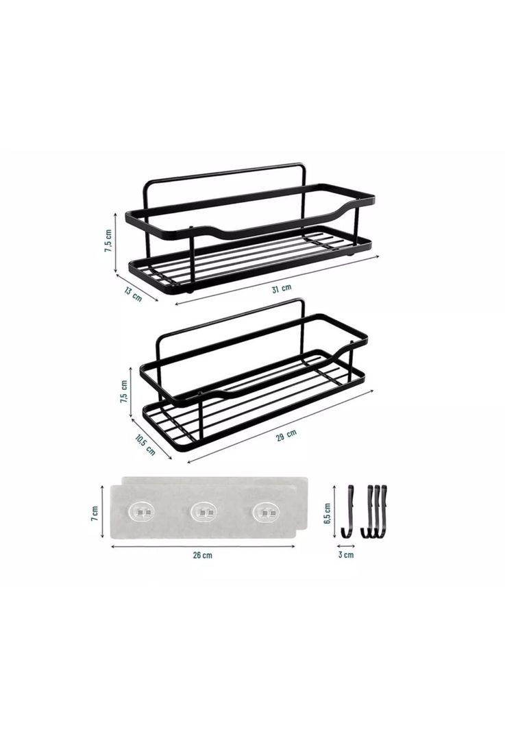 Organizador Ducha Baño Adhesivo 2 Repisas 13x31x7.5 CM Negro-1