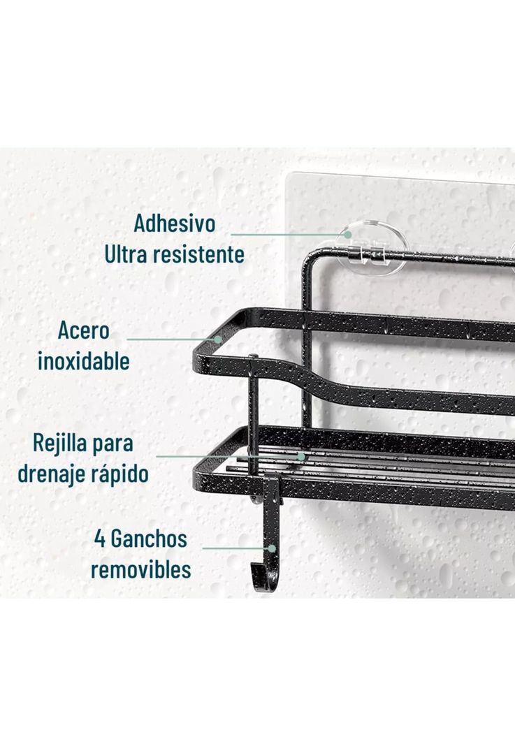 Organizador Ducha Baño Adhesivo 2 Repisas 13x31x7.5 CM Negro-2