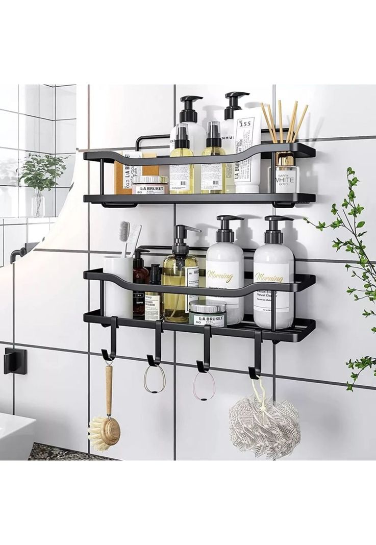 Organizador Ducha Baño Adhesivo 2 Repisas 13x31x7.5 CM Negro-4