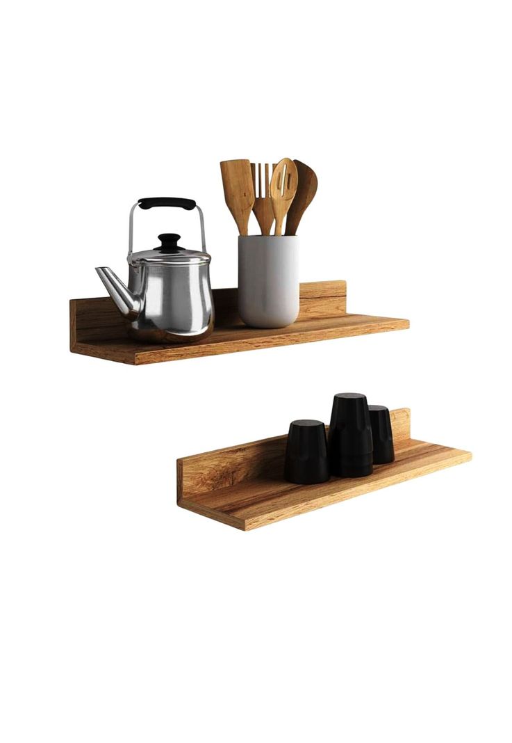 Set 4 Repisas Flotantes Rectas Soporte Café Claro 2x 40 CM - 2x 60 CM-0