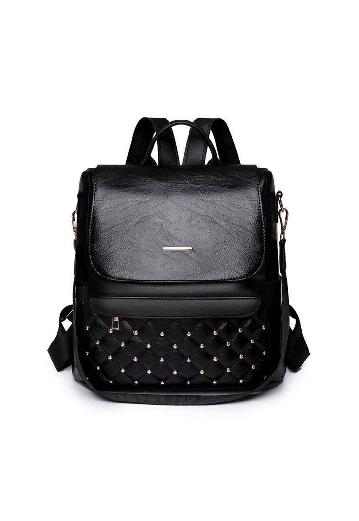 Mochila Cartera Bolso Antirrobo Ecocuero Impermeable Negro 29x28x13 CM-0