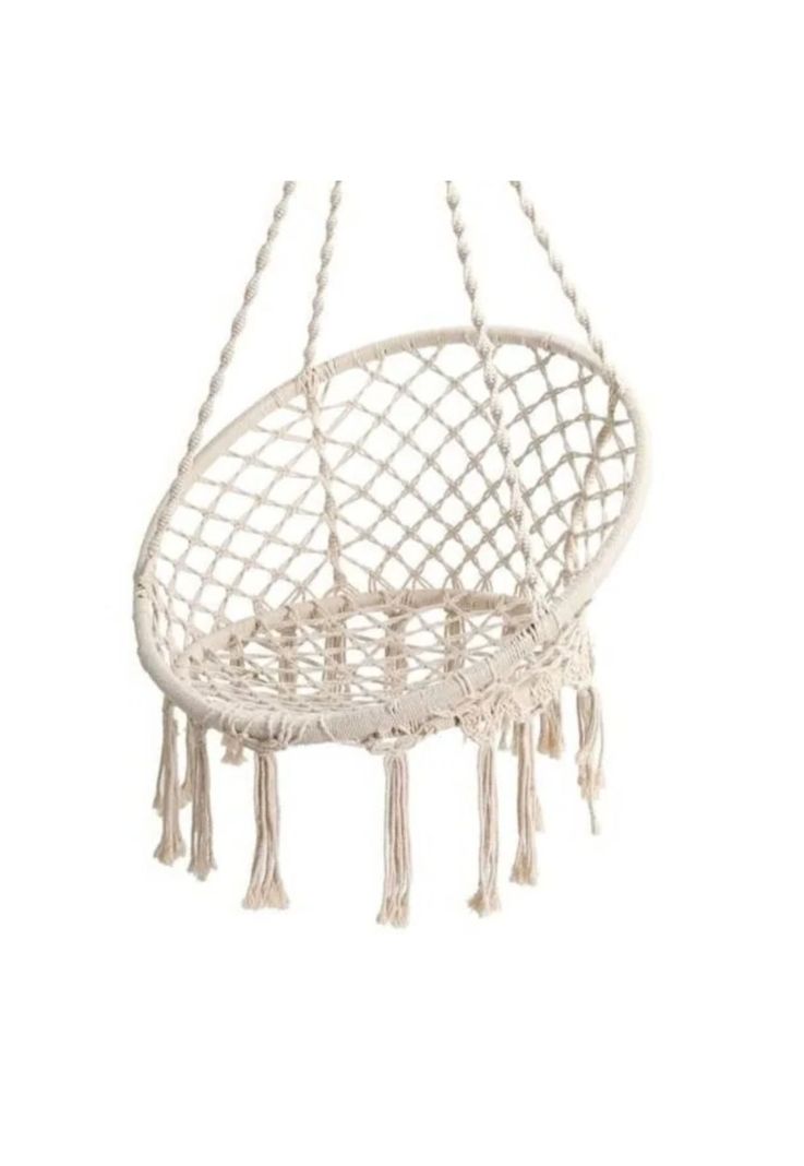 Hamaca Silla Columpio Algodón Blanco 80 x 70 CM-2