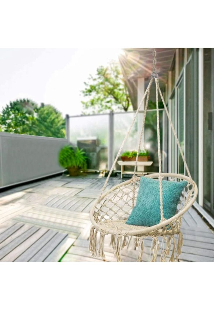 Hamaca Silla Columpio Algodón Blanco 80 x 70 CM-5