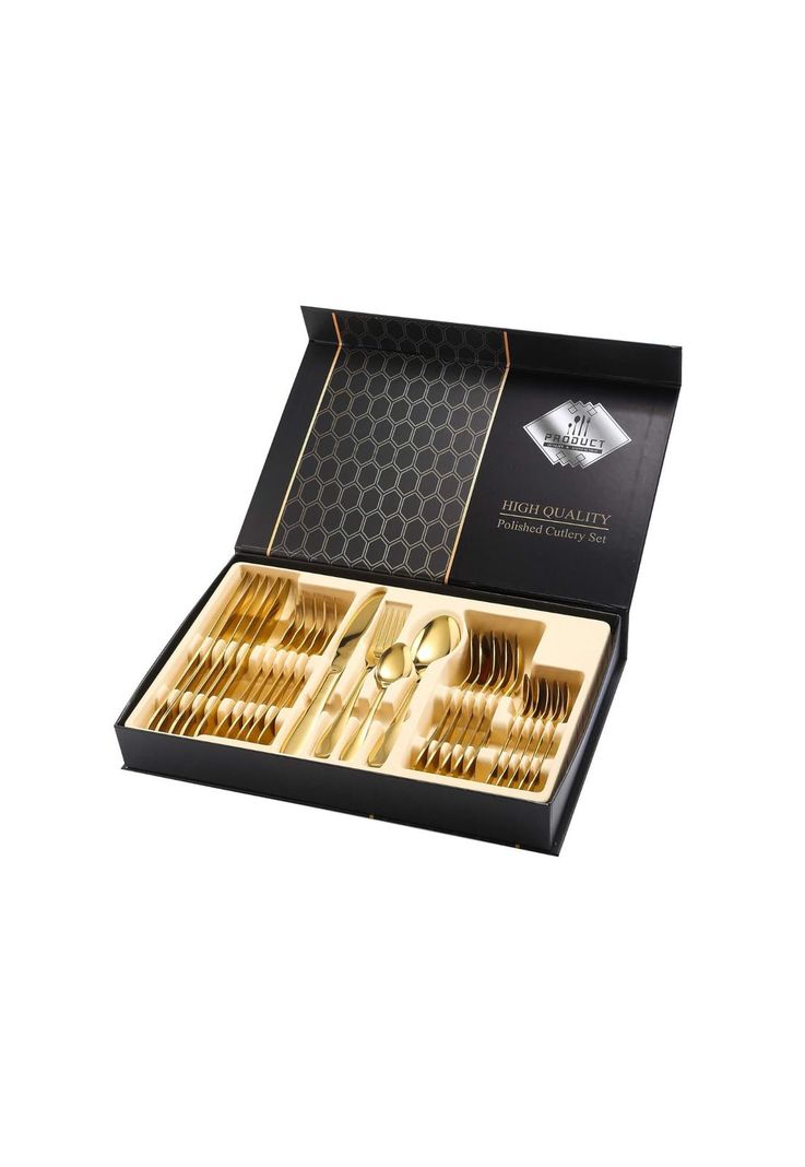 Set Juego Cubiertos Acero Inoxidable 24 Piezas Dorado-0