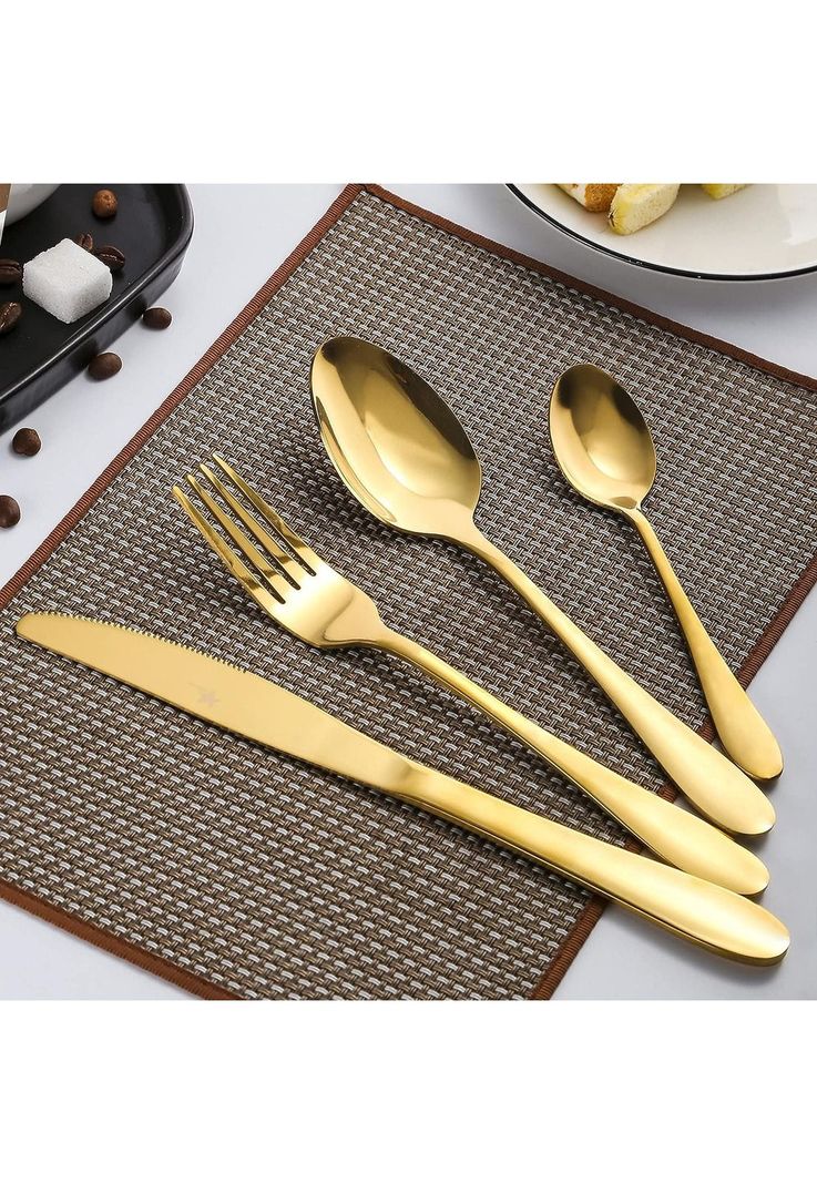 Set Juego Cubiertos Acero Inoxidable 24 Piezas Dorado-3