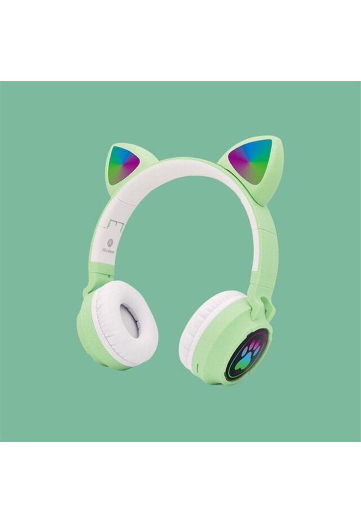 Audífonos inalámbrico Orejas Gato LED Wireless Bluetooth Verde-1