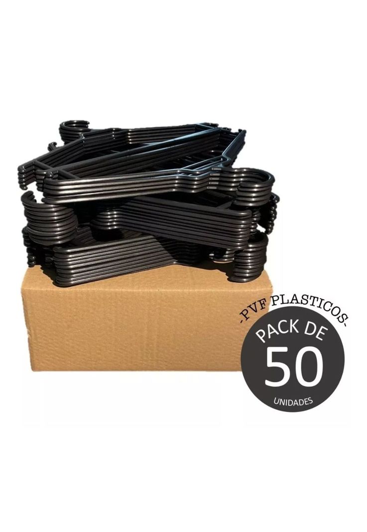 Pack 50 Colgadores Ganchos Ropa Plástico Negro-1