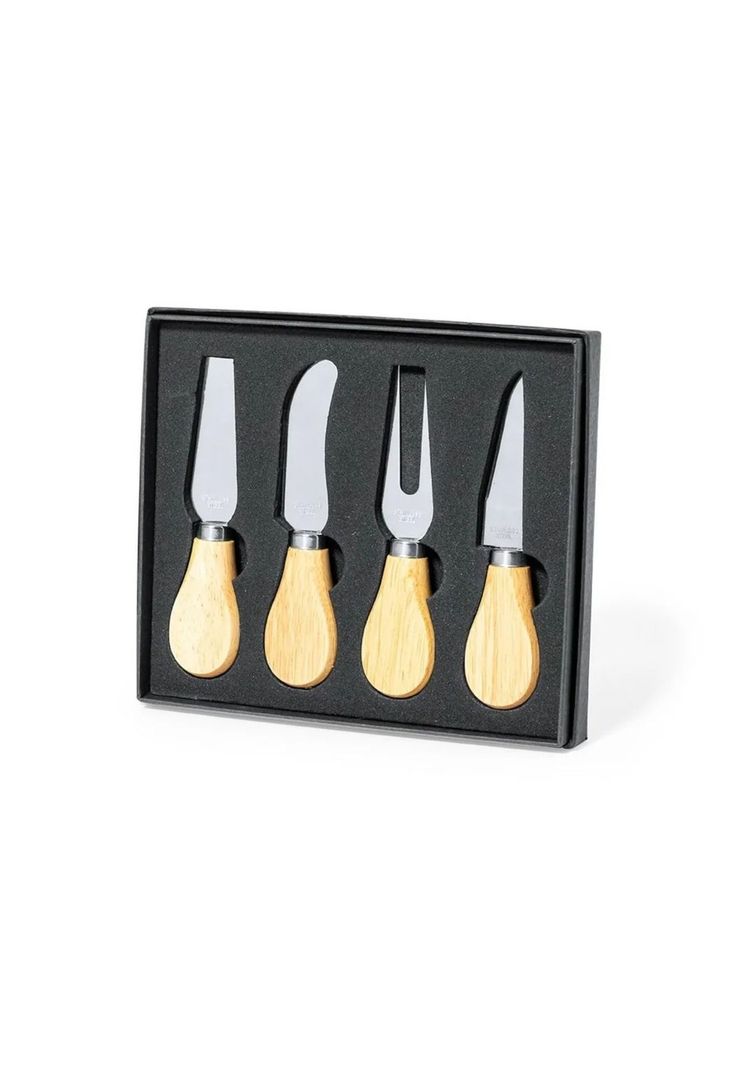 Set 4 Utensilios Queso Acero Madera Koet-0
