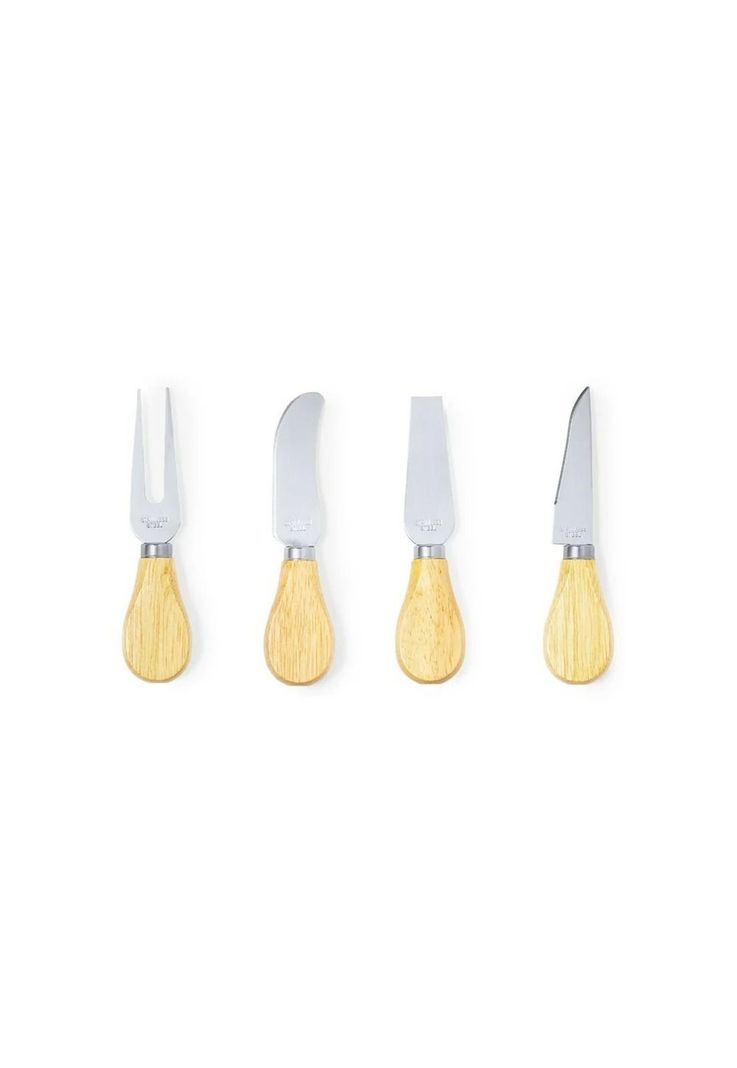 Set 4 Utensilios Queso Acero Madera Koet-1